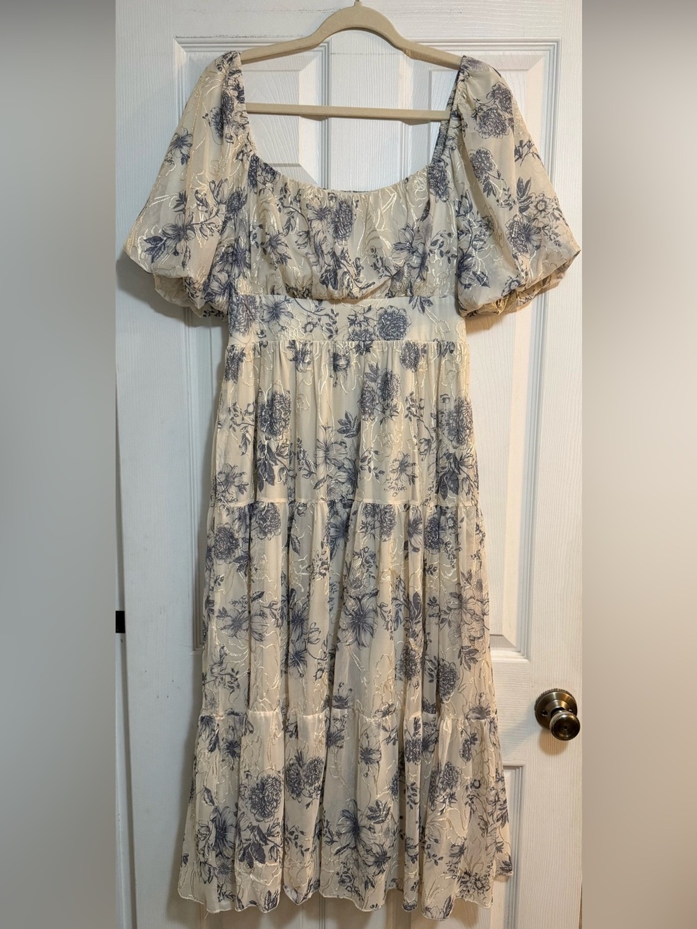 Baltic Born Annabeth Floral Midi Dress - Cream and blue slate